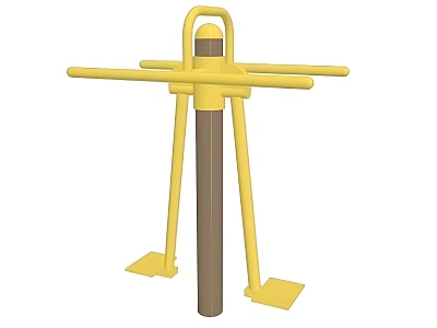 Yellow Metal Swing Door With Horizontal Handles And Stable Base Structure 3d model
