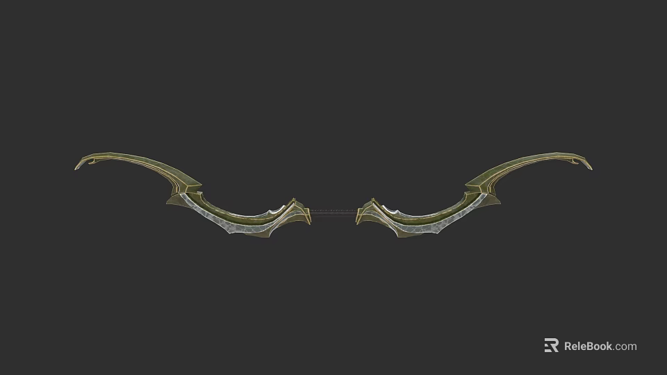 Fantasy Decorative Bow With Elven Curved Design And Gold Accents 3d model 