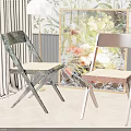 Modern Dining Chairs With Wooden Back And Woven Seat In Living Room With Decorative Painting