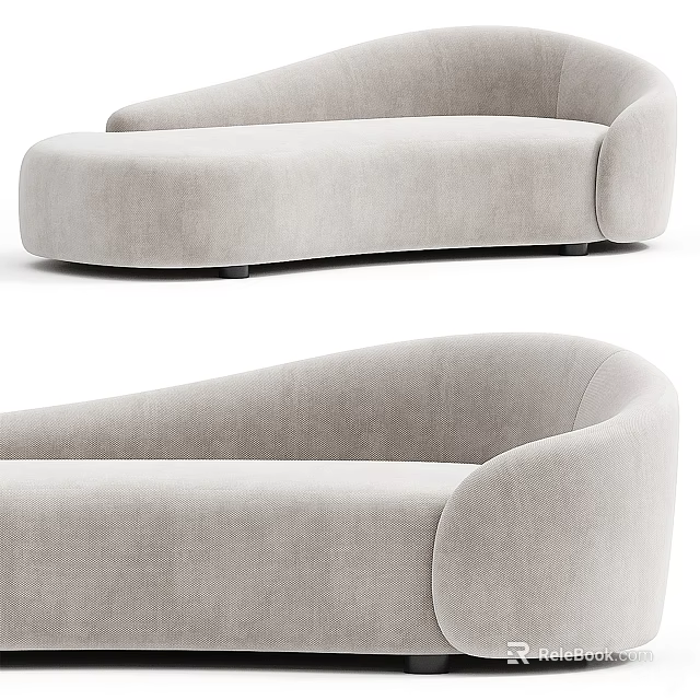 Light Beige Fabric Upholstered Curved Sectional Sofa With Modern Minimalist Design 3d model 