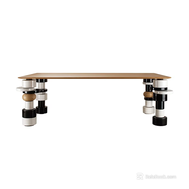 Minimalist Modern Dining Table With Wooden Top And Stacked Multi Colored Legs 3d model 