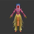 Game and Movie Character with Ornate Gold Red Costume Elaborate Headpiece 3D Designed Traditional Patterns