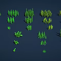 Varied Green Grass Collection with Different Shapes Sizes on Dark Blue Background