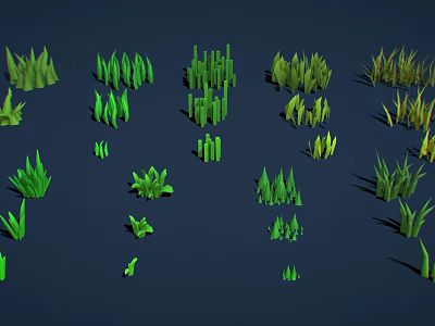 Varied Green Grass Collection with Different Shapes Sizes on Dark Blue Background 3d model