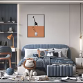 Modern Kids Bedroom Interior With Blue Bed Toys And Art