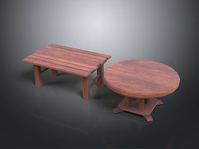 Rustic Solid Wood Bench And Round Table Simple Furniture For Home Decor 3d model