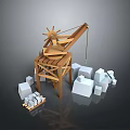 Functional Construction Vehicle Loading White Cubes at Site with Crane Model 3d model
