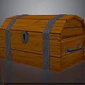 Orange Wooden Treasure Chest With Textured Surface Gray Metal Straps Lock And Handle
