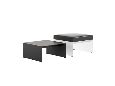 Modern Sofa Stool With Black Leather Seat And Matching Coffee Table 3d model