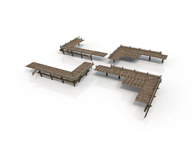Wooden Deck Platform Components With Various Shapes And Support Structures 3d model
