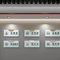 Multiple Office Room Signage With Icons And Text Mounted On Wall For Various Rooms