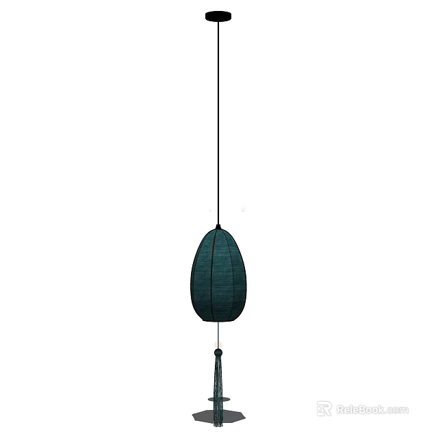 Elegant Dark Green Oval Shaped Pendant Light With Hanging Tassel Design 3d model 