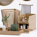 Wooden Bathroom Accessories Storage Organizer With Shelves Baskets Towel And Bottles