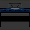 Blue Electronic Keyboard With Piano Keys Control Panel And Music Stand On Black Stand