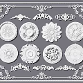 Various Intricate Carved Decorative Pieces With Circular And Floral Patterns