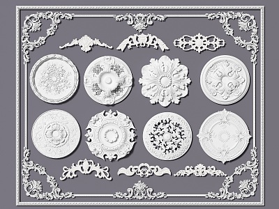 Jane European carved lamp panel corner flower plaster line disc lamp holder 3d model