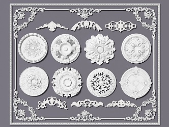 Jane European carved lamp panel corner flower plaster line disc lamp holder 3d model