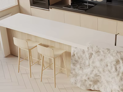 Modern Dining Table Set With White Countertop And Light Wooden Bar Chairs 3d model