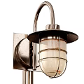 Outdoor Wall Mounted Metal Light With Curved Arm And Glass Shade