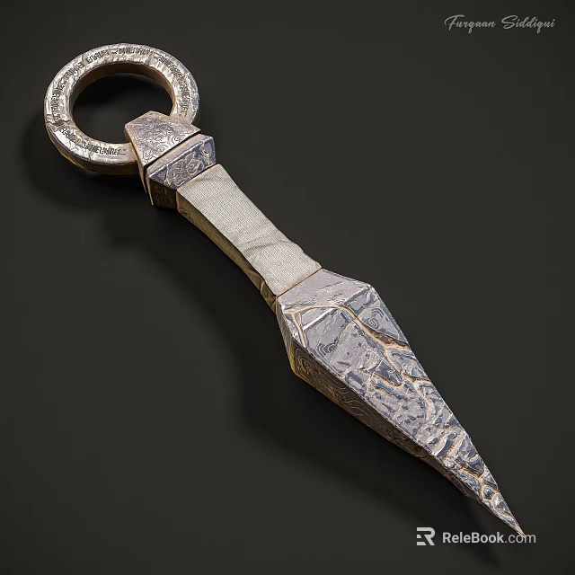 Handcrafted Metallic Dagger Weapon With Ring Pommel And Textured Blade 3d model 