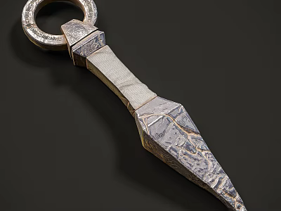 Handcrafted Metallic Dagger Weapon With Ring Pommel And Textured Blade 3d model