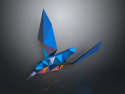 Geometric Blue Flying Bird Artwork with Polygonal Wings and Abstract Modern Design 3d model