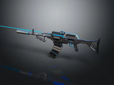 Futuristic Black Rifle With Blue Light Effects And Modern Tech Design 3d model