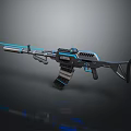 Futuristic Black Rifle With Blue Light Effects And Modern Tech Design