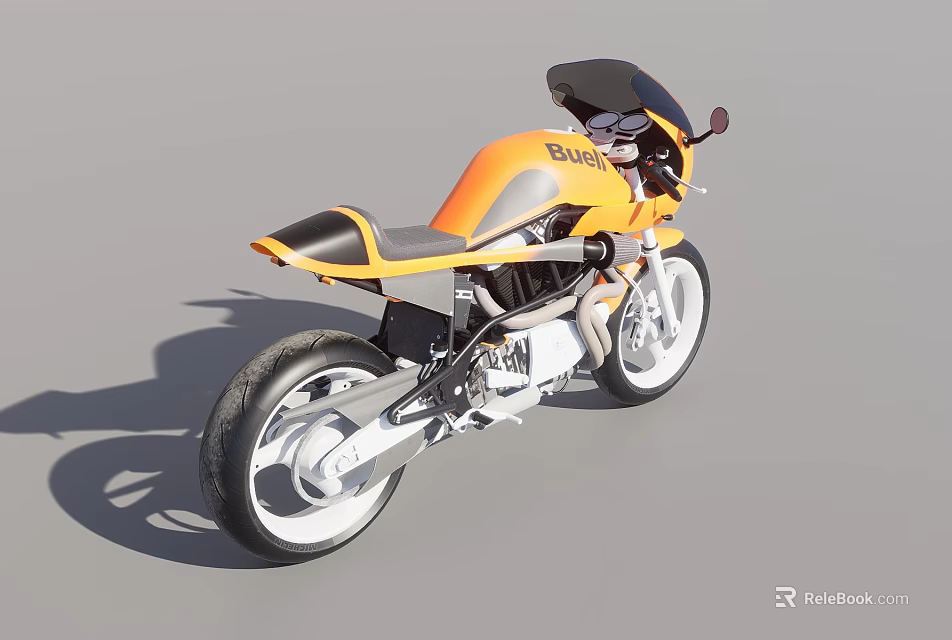 Buell Orange and Black Sport Motorcycle With Modern Design White Wheels and Black Seat 3d model 