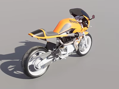 Buell Orange and Black Sport Motorcycle With Modern Design White Wheels and Black Seat 3d model