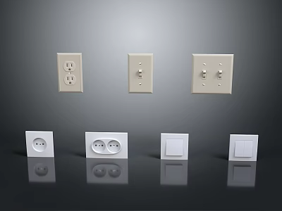 Different Types of Electrical Wall Plates Switches and Power Outlets in Beige and White 3d model