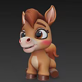 Cute Cartoon Style Brown Pony Sculpture Carving With Big Eyes And Sitting Pose