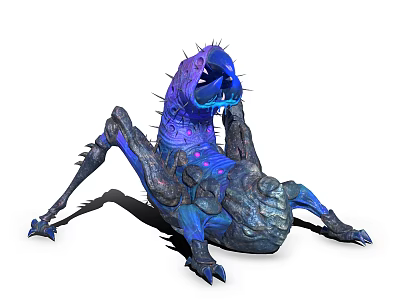 Game And Movie Fantasy Creature Character With Blue Purple Spikes Glowing Patterns And Sharp Legs 3d model