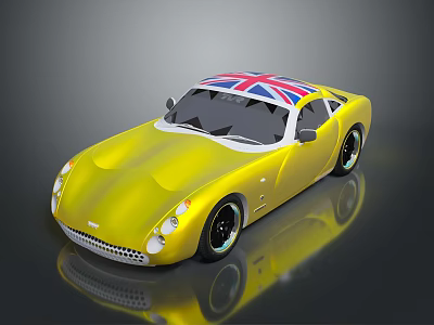 Yellow Sports Car With Union Jack Roof And Sleek Modern Design 3d model