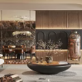 Modern Living Dining Room Interior With Sofa Coffee Table Dining Table Plants And Wooden Decor