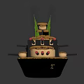 Decorative Model Ship With Cannons Green Accents Black Base And Wooden Details