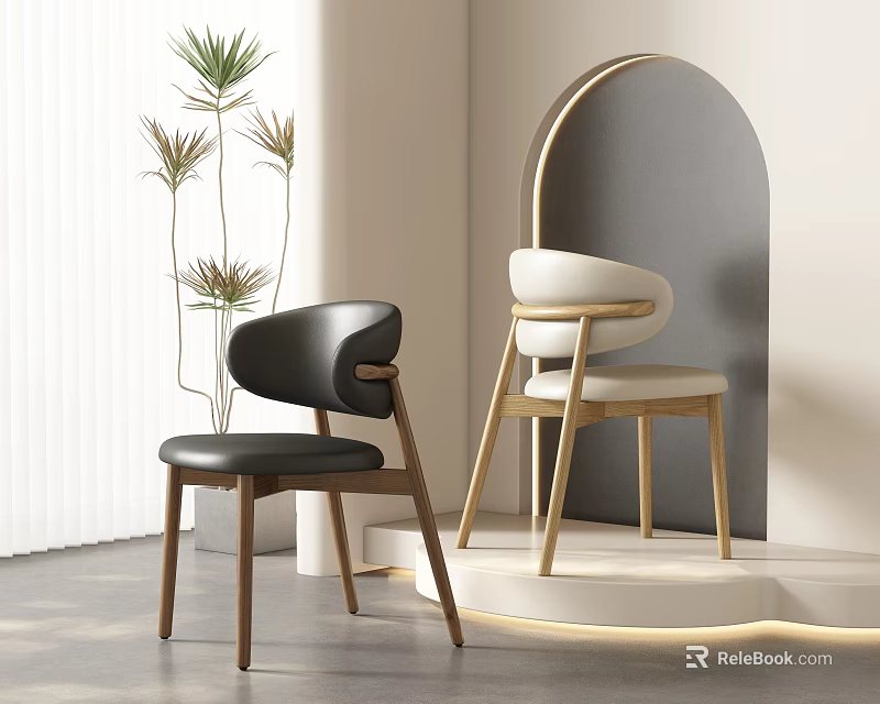 Modern Black And White Dining Chairs With Leather Seats And Wooden Legs In Stylish Interior 3d model 