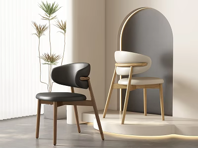 Modern Black And White Dining Chairs With Leather Seats And Wooden Legs In Stylish Interior 3d model