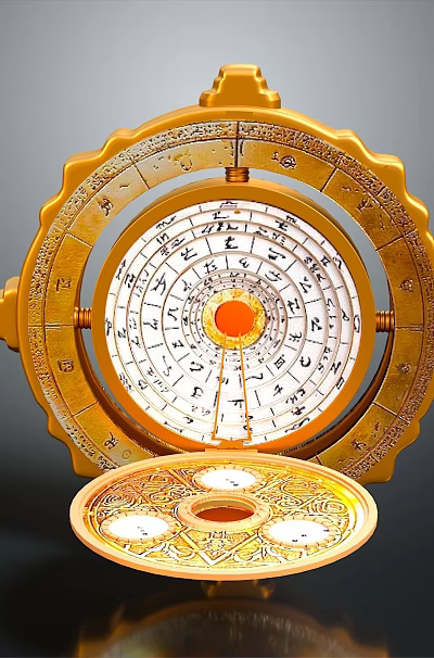 Golden Circular Household Item With Scaled Design Pointers And Smooth Base For Home Decor 3d model