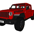 Red Jeep Rubicon Pickup Truck Front View With Black Wheels And Off Road Design