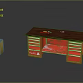 Red Craftsman Workbench with Tools on Top Yellow Jerrycan and Multiple Drawers 3d model