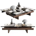 Modern Coffee Table With Glass Top Wooden Frame And Decorative Books Lamp And Vase
