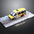 Yellow Van Model Parked on Snowy Platform with Detailed Exterior Design