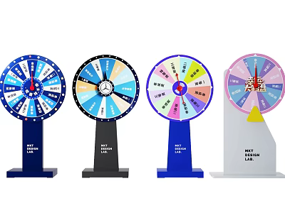 Various Colored Wheel Sculptures With Segmented Sections And Sturdy Bases For Games 3d model