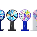 Various Colored Wheel Sculptures With Segmented Sections And Sturdy Bases For Games
