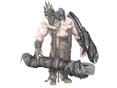 Game Movie Character Muscular Warrior In Spiked Shoulder Armor With Bloodstained Body And Tattered Clothing 3d model