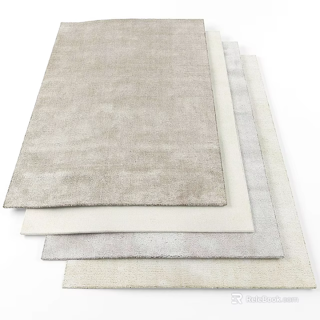 Soft Textured Square Rugs in Neutral Tones Stacked for Home 3d model 