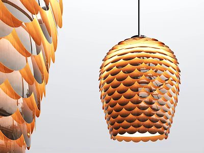 Modern Wooden Chandelier With Layered Scaled Design And Warm Natural Tones 3d model