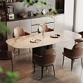 Modern Dining Room With Oval Marble Table And Brown Leather Chairs 3d model