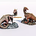 Game and Movie Dinosaur Characters With Scaly Skin and Rock Base